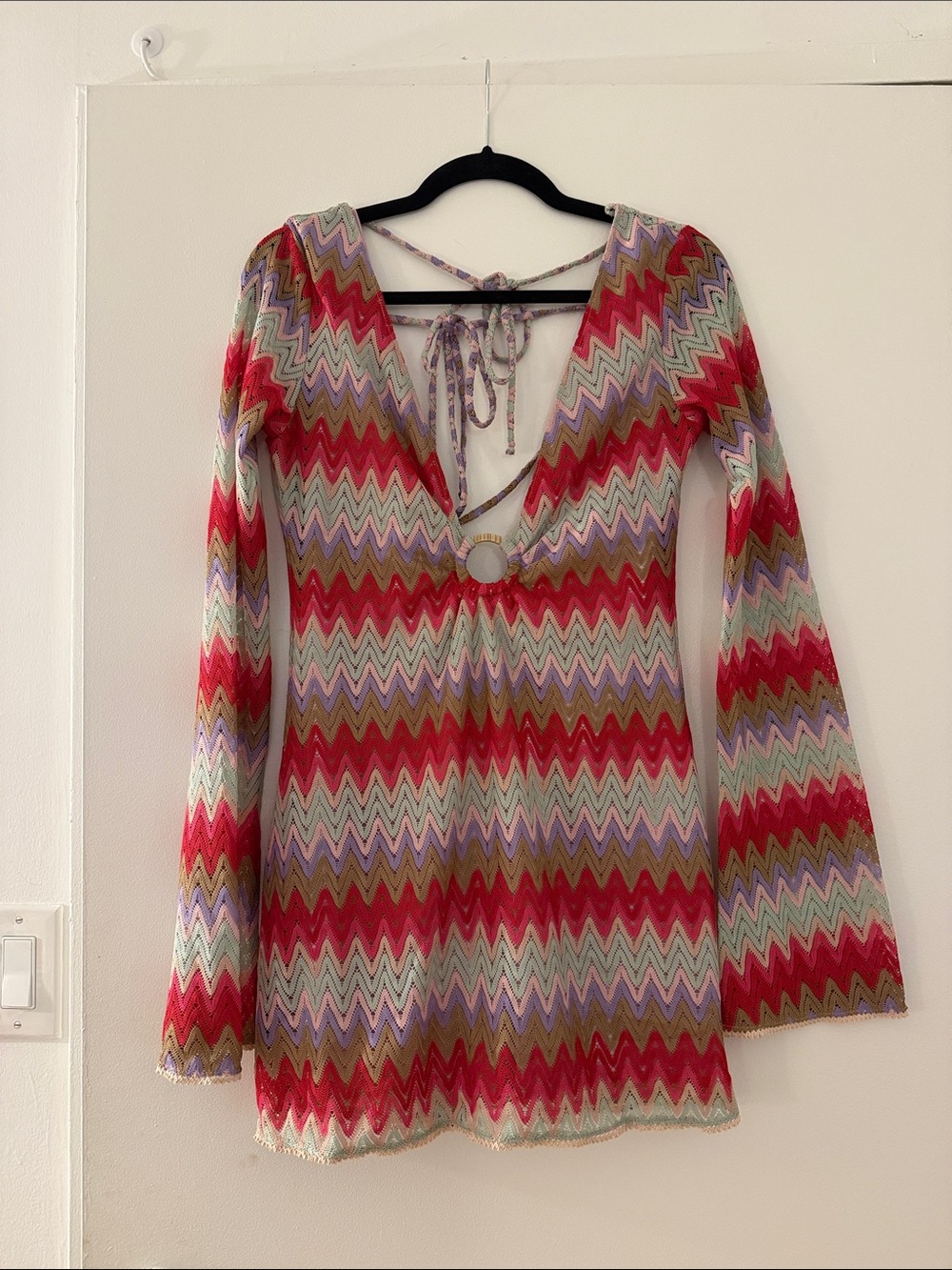 Show Me Your MuMu Multicolor Zigzag Knit Deep V Romper